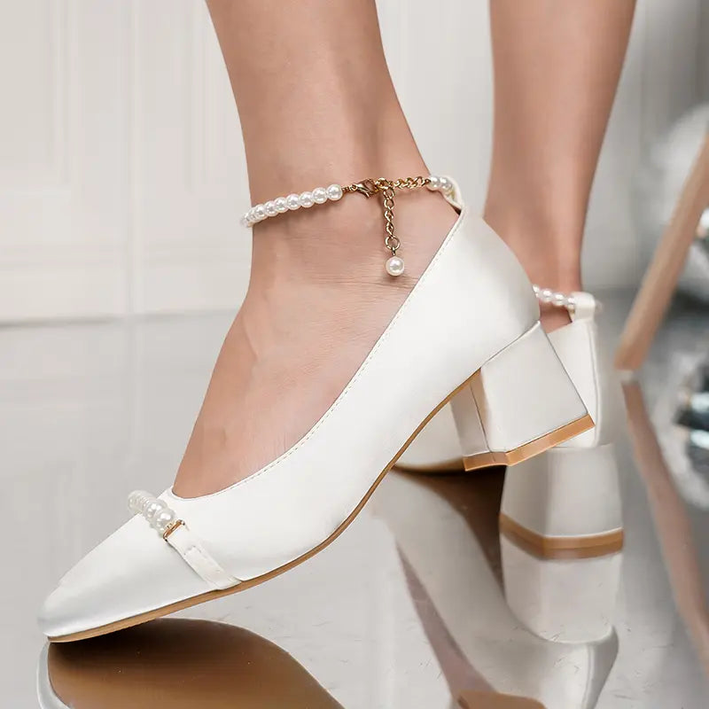 Yocasual Elegant Solid Color Mary Janes Ankle Faux Pearl Strap