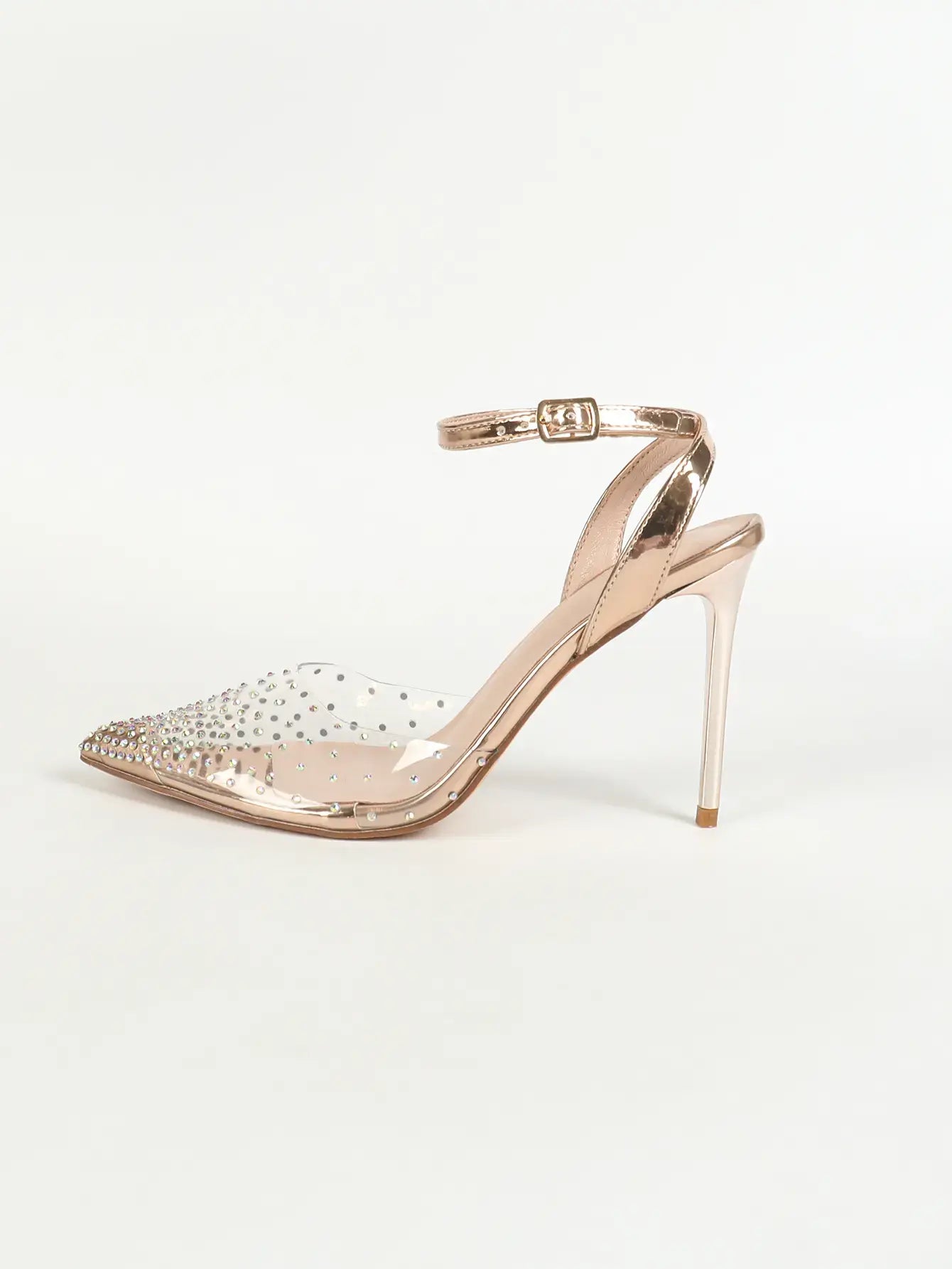 Yocasual Rhinestone Ankle Buckle Strap Casual Stiletto High Heels Transparent Lightweight Party Shoes