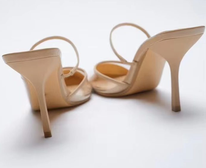 #ZA-8888 Pointed Toe Mules High Heels Sandals Nude Clear Leather PVC Pumps Shoe