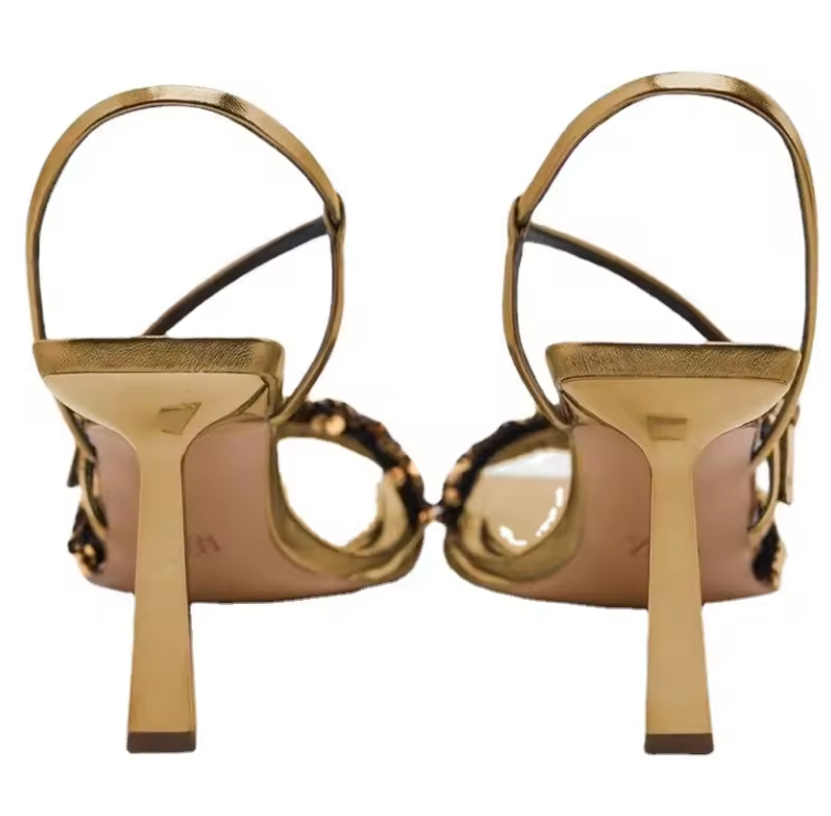 #5413 Square Toe French High Heels Open Toe One-line Strap Buckle Sandals