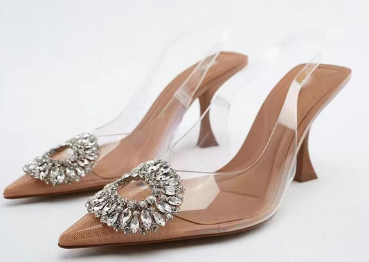 #9865 PVC Clear Transparent Glass Crystal Sandal Heel