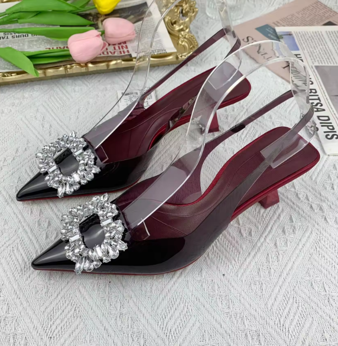 #5633 Rhinestone High Heel Strap transparent upper closed pointed toe Sandals